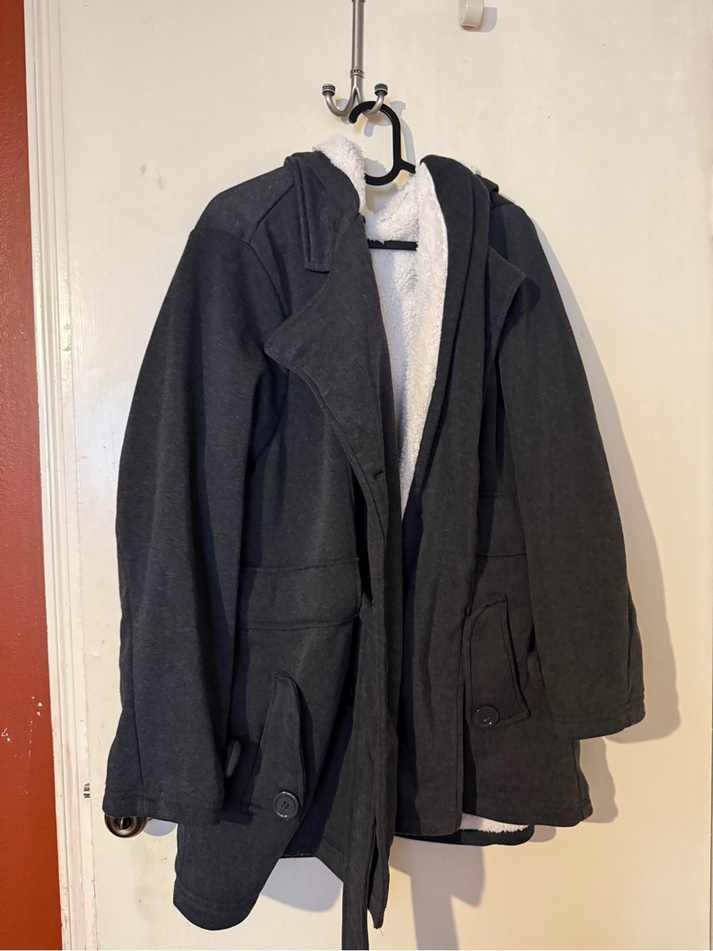 Women’s Dark Gray Hooded Sherpa-Lined Coat